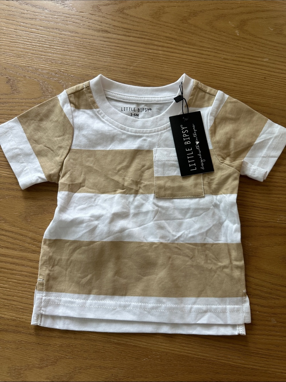 Little Bipsy Tan & White Striped Pocket Tee - Kids
